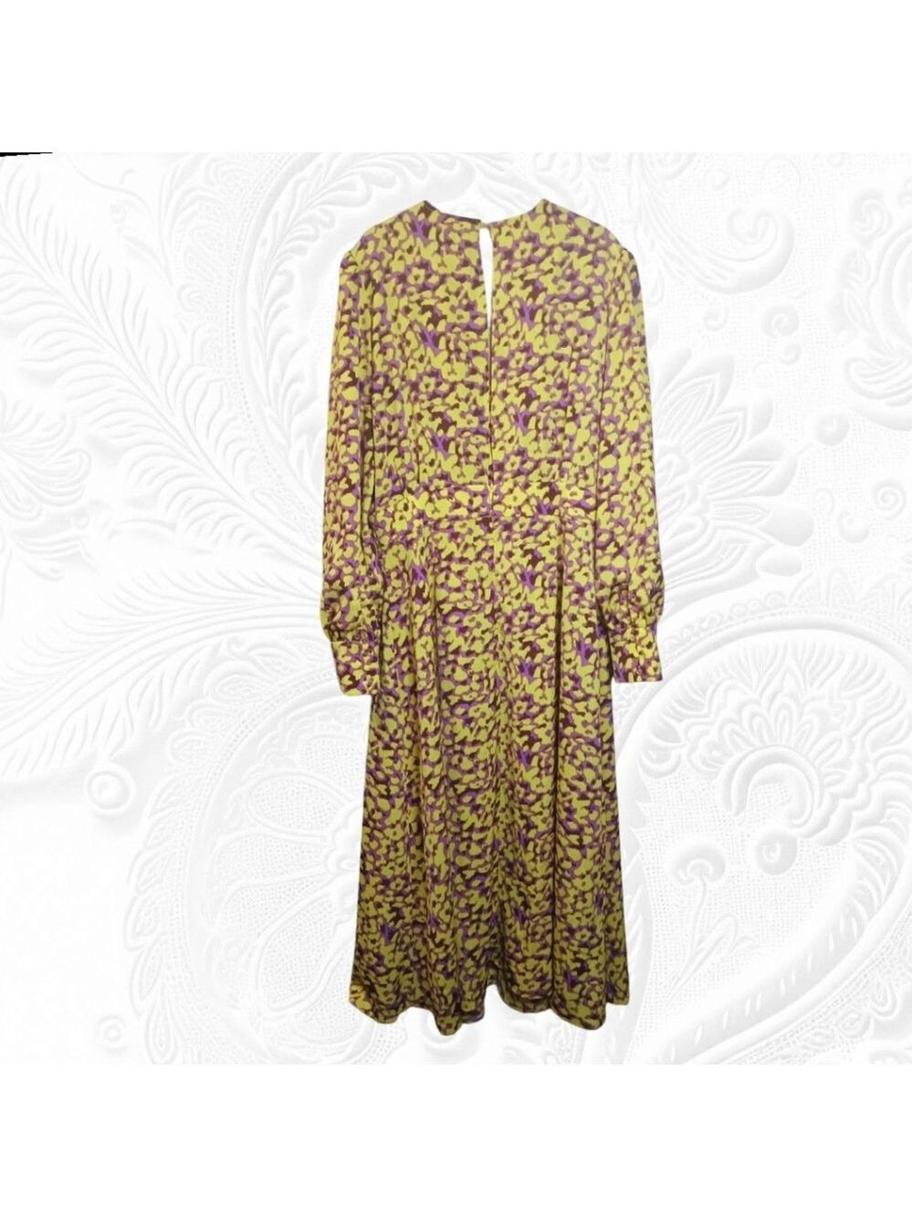 NWT Jayley Silk Blend Floral Midi Yellow and Purple Women's Dress